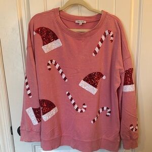 White Birch Red and White Holiday Mineral Washed  Sweater